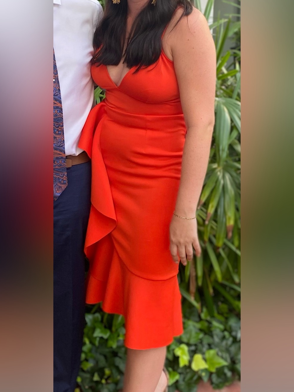 ASOS Orange Ruffle Hem Midi Skirt